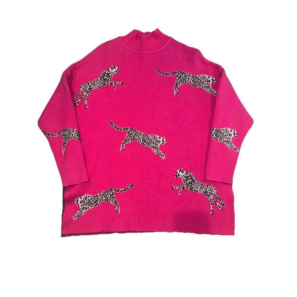 NOC Pink Leopard Sweater Womens Small Knit Animal Print Pullover
